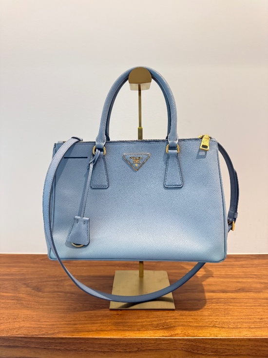 Prada Handbags - Prada Saffiano Small Galleria Double Zip Tote in Blue